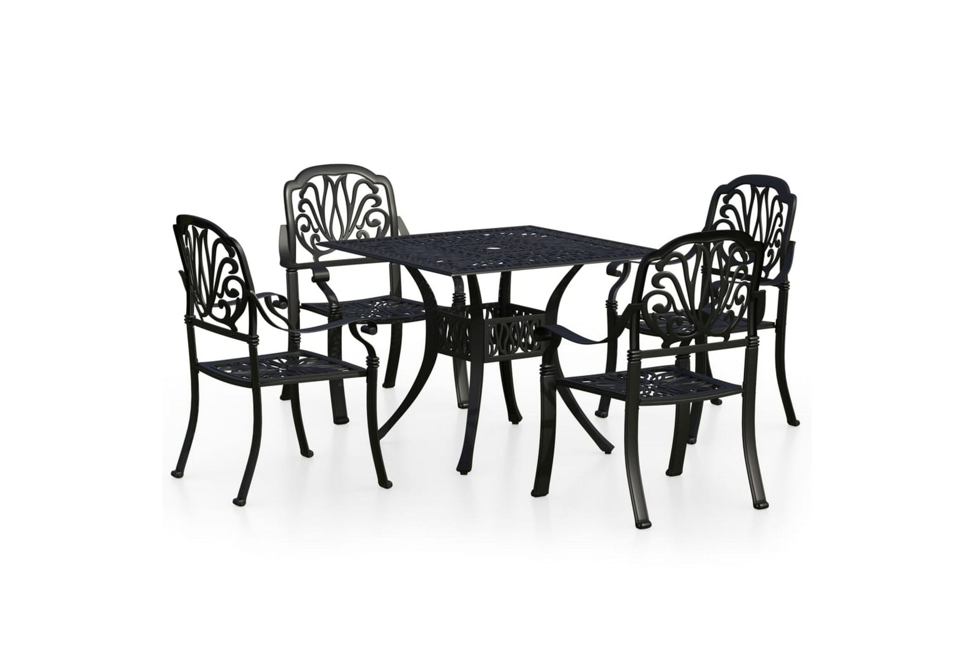 bistrosæt 5 dele støbt aluminium sort - Sort - Havemøbler - Solafskærmning - Markiser - Balkonmarkise