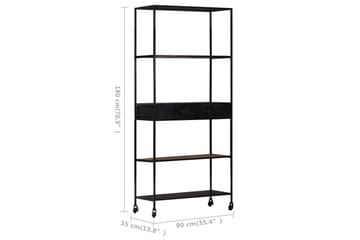 bogreol 90x35x180 cm ru mangotræ og jern - Brun - Havemøbler - Solafskærmning - Markiser - Balkonmarkise