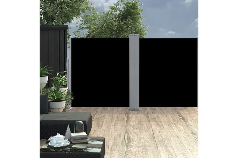 dobbelt sidemarkise til terrassen 170 x 600 cm sort - Sort - Balkonmarkise - Markiser - Sidemarkise - Altanafskærmning