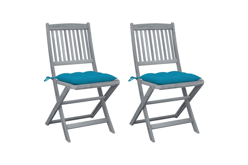 foldbare havestole 2 stk. med hynder massivt akacietræ - Blå - Balkonmarkise - Markiser - Terrassemarkise