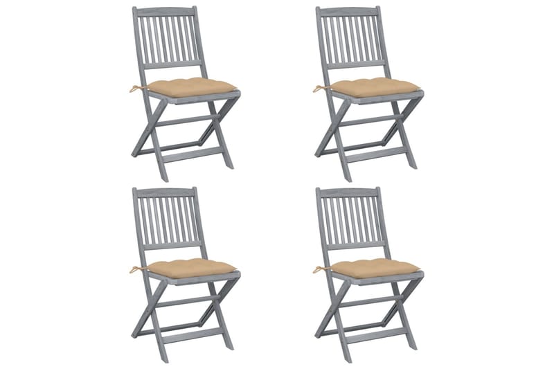foldbare havestole 4 stk. med hynder massivt akacietræ - Beige - Havemøbler - Solafskærmning - Markiser - Balkonmarkise