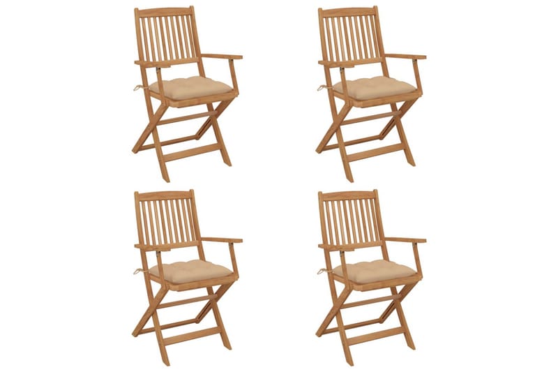 foldbare havestole 4 stk. med hynder massivt akacietræ - Beige - Havemøbler - Solafskærmning - Markiser - Balkonmarkise