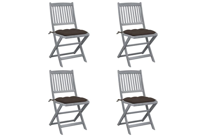 foldbare havestole 4 stk. med hynder massivt akacietræ - Gråbrun - Balkonmarkise - Markiser - Terrassemarkise