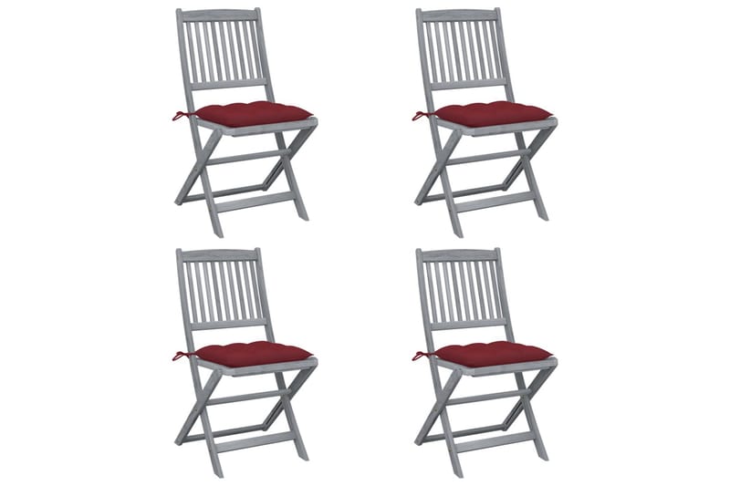 foldbare havestole 4 stk. med hynder massivt akacietræ - Rød - Balkonmarkise - Markiser - Terrassemarkise