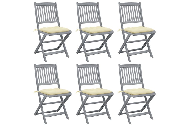 foldbare havestole 6 stk. med hynder massivt akacietræ - Grå - Balkonmarkise - Markiser - Terrassemarkise