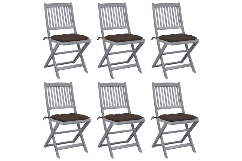 foldbare havestole 6 stk. med hynder massivt akacietræ - Gråbrun - Havemøbler - Solafskærmning - Markiser - Balkonmarkise