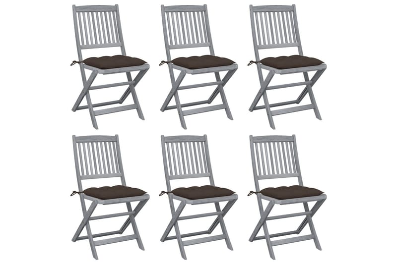 foldbare havestole 6 stk. med hynder massivt akacietræ - Gråbrun - Balkonmarkise - Markiser - Terrassemarkise