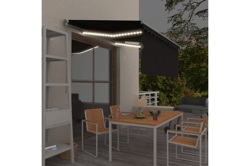 foldemarkise m. rullegardin + LED-lys 3x2,5 m manuel - Antracit - Havemøbler - Solafskærmning - Markiser - Vinduesmarkise