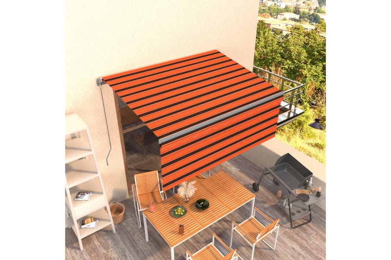 foldemarkise m. rullegardin 3,5x2,5m manuel orange/brun - Orange - Havemøbler - Solafskærmning - Markiser - Vinduesmarkise