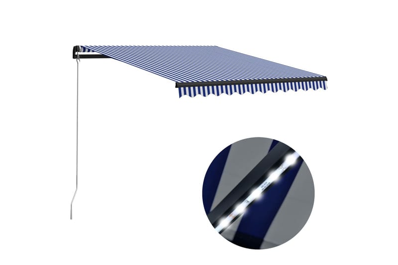 Foldemarkise Manuel Betjening Led 300X250 cm Blå Og Hvid - Vinduesmarkise - Markiser - Solbeskyttelse vindue