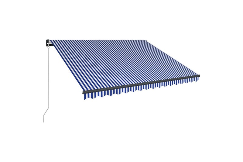foldemarkise manuel betjening LED 450 x 300 cm blå og hvid - Blå - Balkonmarkise - Markiser - Terrassemarkise