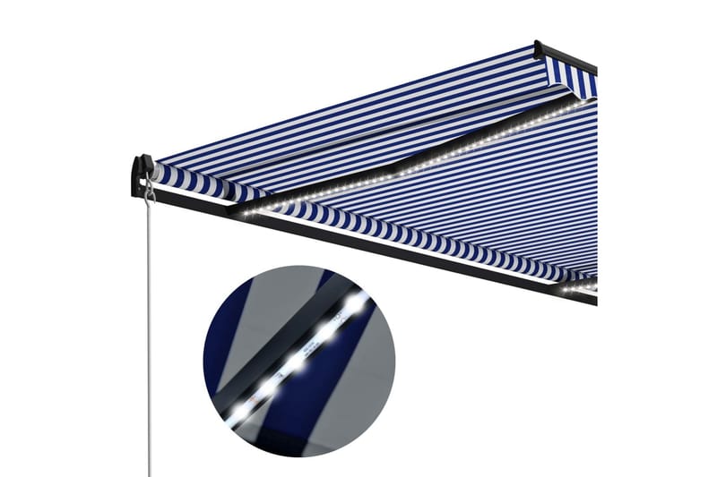 Foldemarkise Manuel Betjening Led 450X300 cm Blå Og Hvid - Havemøbler - Solafskærmning - Markiser - Vinduesmarkise