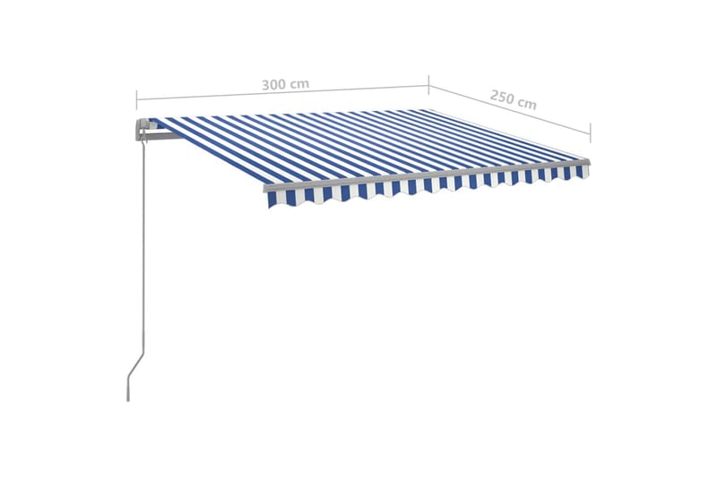 foldemarkise manuel betjening m. LED 300x250 cm blå og hvid - Blå - Balkonmarkise - Markiser - Terrassemarkise