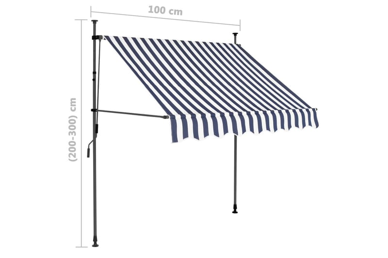 foldemarkise manuel betjening med LED 100 cm blå og hvid - Flerfarvet - Vinduesmarkise - Markiser