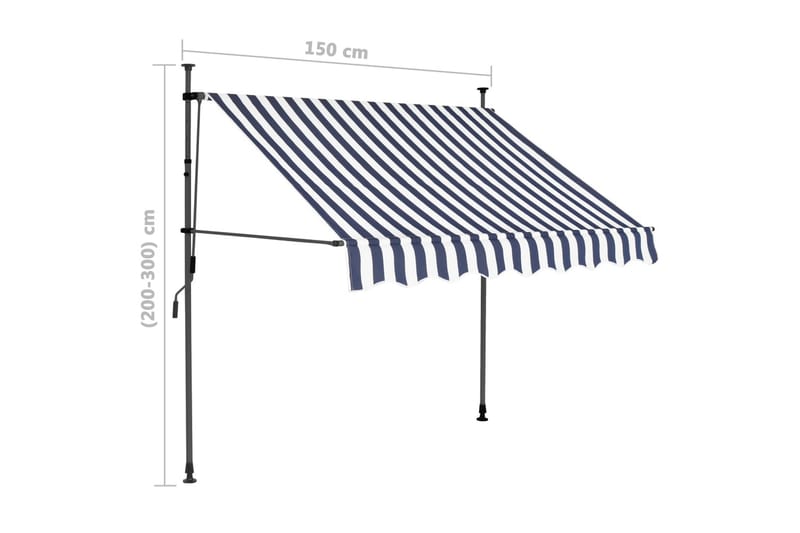 foldemarkise manuel betjening med LED 150 cm blå og hvid - Flerfarvet - Vinduesmarkise - Markiser