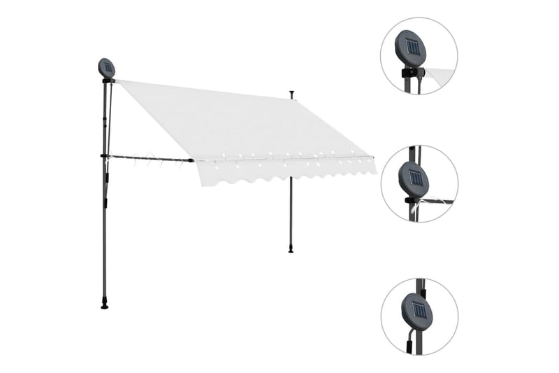 foldemarkise manuel betjening med LED 250 cm cremefarvet - Creme - Havemøbler - Solafskærmning - Markiser - Vinduesmarkise