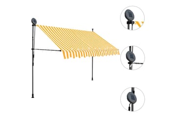 foldemarkise manuel betjening med LED 300 cm hvid og orange - Flerfarvet - Havemøbler - Solafskærmning - Markiser - Balkonmarkise