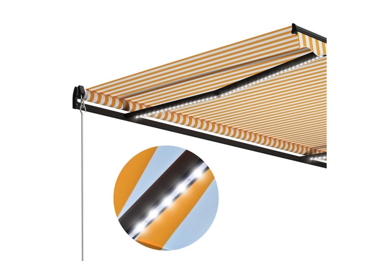 Foldemarkise Manuel Betjening Med Led 300X250 cm Gul Og Hvid - Havemøbler - Solafskærmning - Markiser - Vinduesmarkise