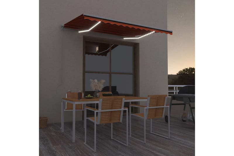 foldemarkise manuel betjening med LED 300x250 cm - Orange - Havemøbler - Solafskærmning - Markiser - Balkonmarkise