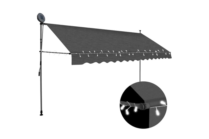 foldemarkise manuel betjening med LED 350 cm antracitgrå - Grå - Balkonmarkise - Markiser - Terrassemarkise