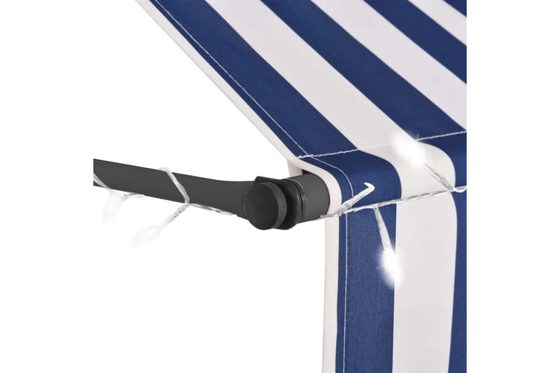 foldemarkise manuel betjening med LED 350 cm blå og hvid - Flerfarvet - Balkonmarkise - Markiser - Terrassemarkise
