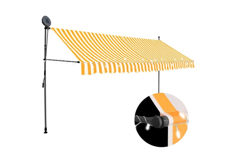 foldemarkise manuel betjening med LED 350 cm hvid og orange - Flerfarvet - Balkonmarkise - Markiser - Terrassemarkise