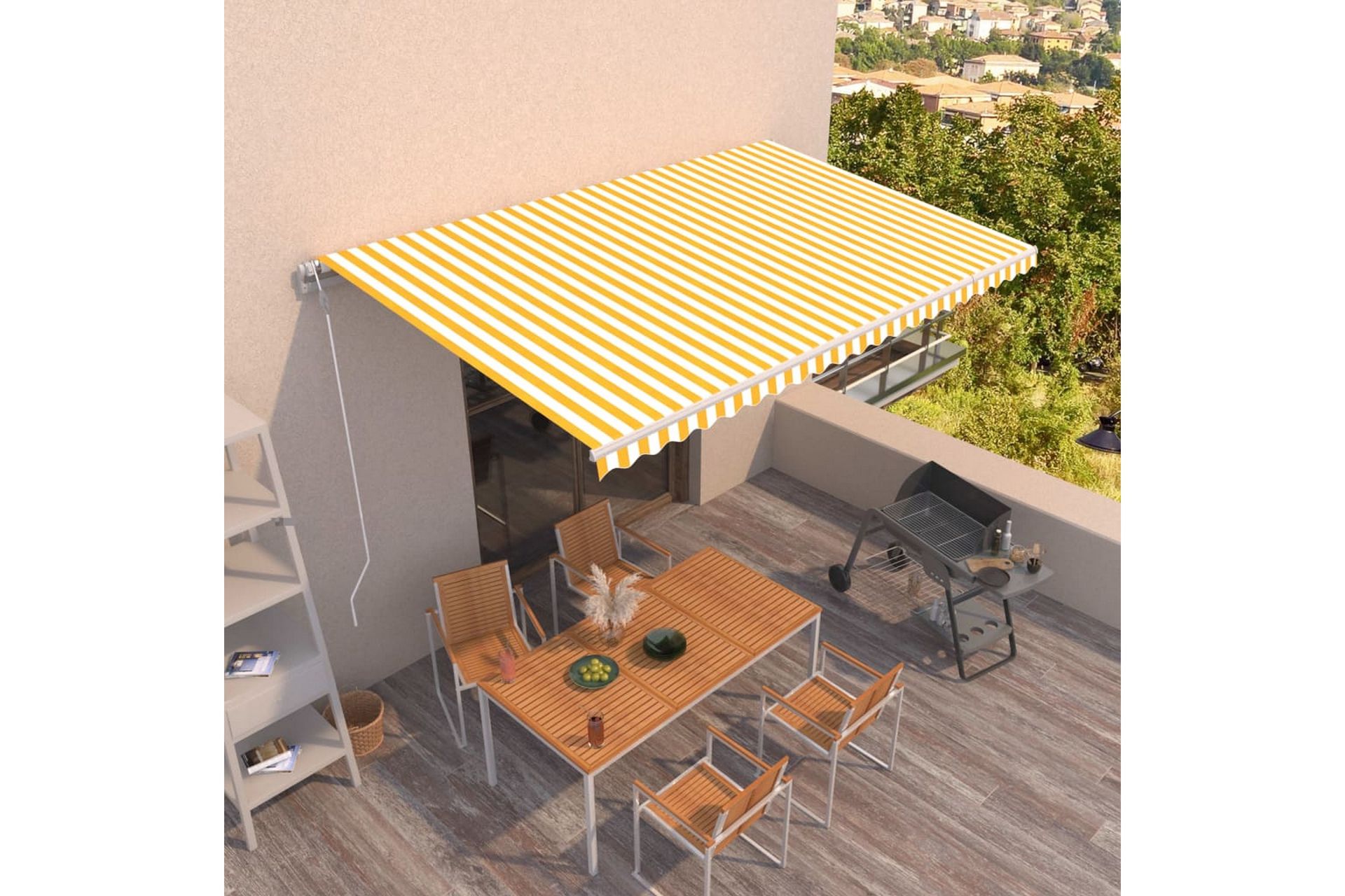 foldemarkise med automatisk betjening 500x350 cm - Gul - Havemøbler - Solafskærmning - Markiser - Balkonmarkise