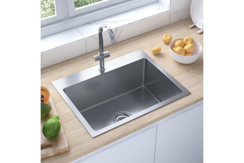 håndlavet køkkenvask med afløbshul rustfrit stål - Sølv - Terrassemarkise - Markiser - Balkonmarkise