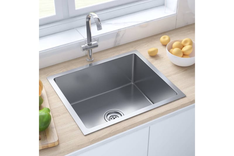 håndlavet køkkenvask med strainer rustfrit stål - Sølv - Terrassemarkise - Markiser - Balkonmarkise