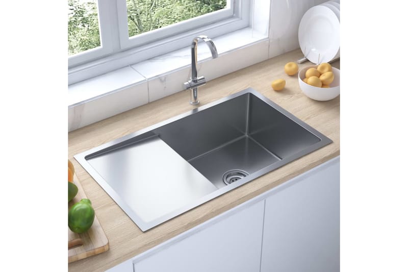 håndlavet køkkenvask med strainer rustfrit stål - Sølv - Balkonmarkise - Markiser - Terrassemarkise