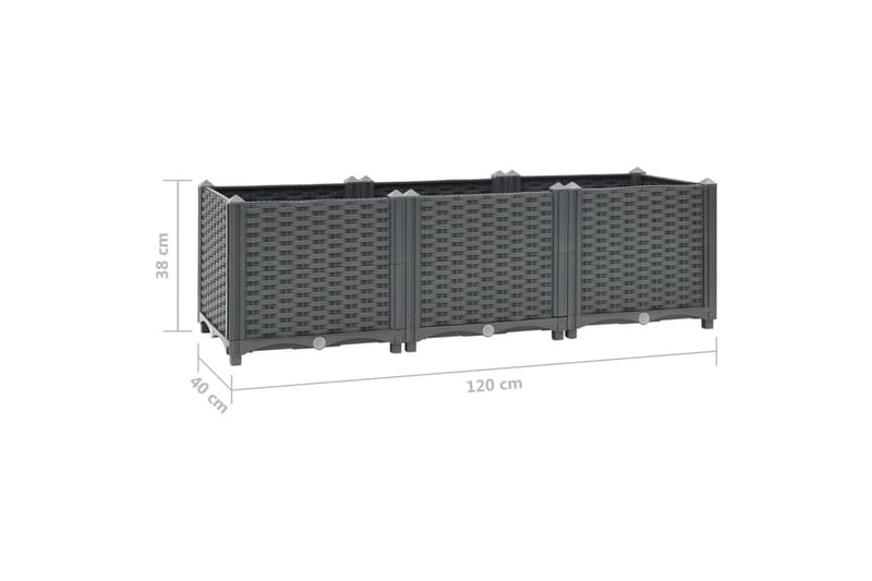 højbed 120x40x38 cm polypropylen - Grå - Havemøbler - Solafskærmning - Markiser - Balkonmarkise