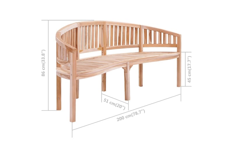 havebænk 200 cm bananfacon massivt teaktræ - Brun - Balkonmarkise - Markiser - Terrassemarkise