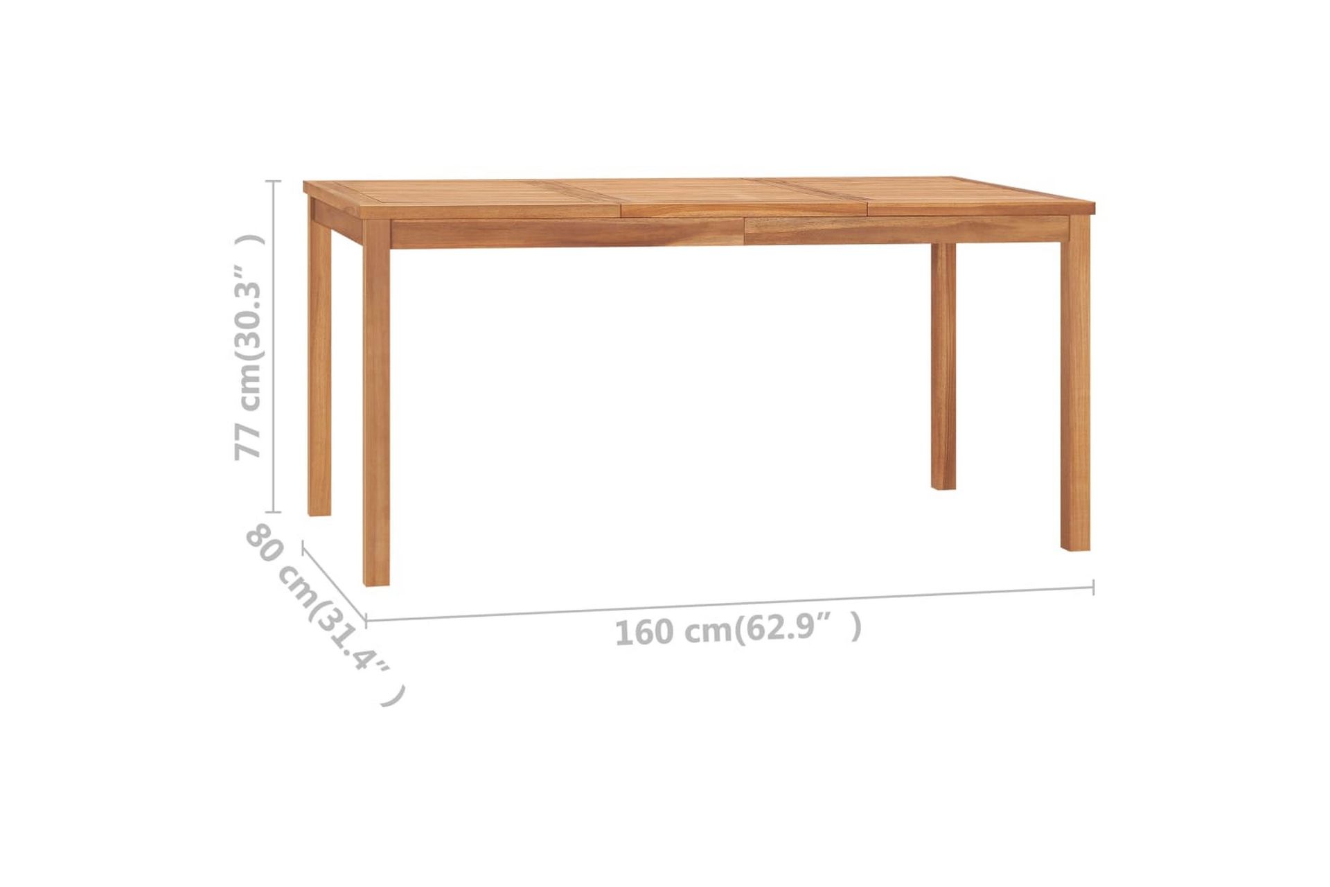 havebord 160x80x77 cm massivt teaktræ - Havemøbler - Solafskærmning - Markiser - Balkonmarkise