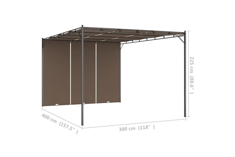 havepavillon med sidegardin 4x3x2,25 m gråbrun - Gråbrun - Balkonmarkise - Markiser - Terrassemarkise