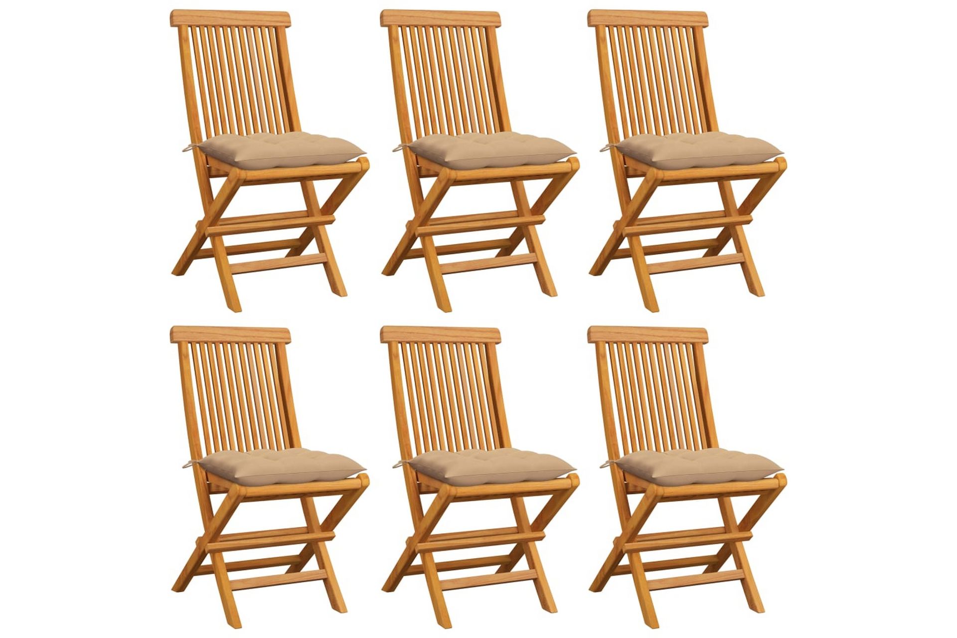 havestole med beige hynder 6 stk. massivt teaktræ - Beige - Havemøbler - Solafskærmning - Markiser - Balkonmarkise
