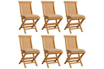 havestole med beige hynder 6 stk. massivt teaktræ - Beige - Havemøbler - Solafskærmning - Markiser - Balkonmarkise