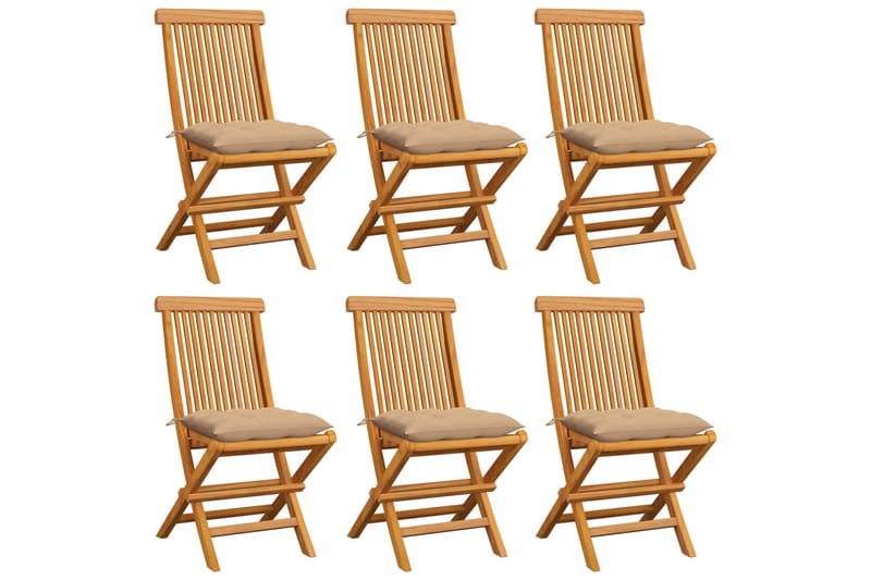 havestole med beige hynder 6 stk. massivt teaktræ - Beige - Balkonmarkise - Markiser - Terrassemarkise