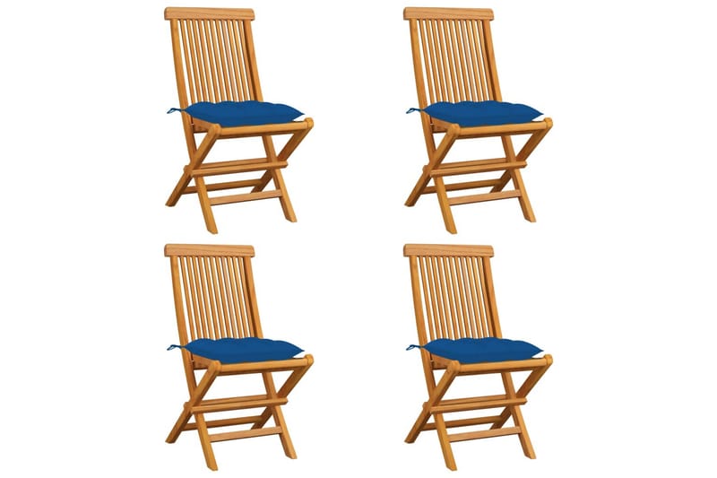 havestole med blå hynder 4 stk. massivt teaktræ - Blå - Balkonmarkise - Markiser - Terrassemarkise