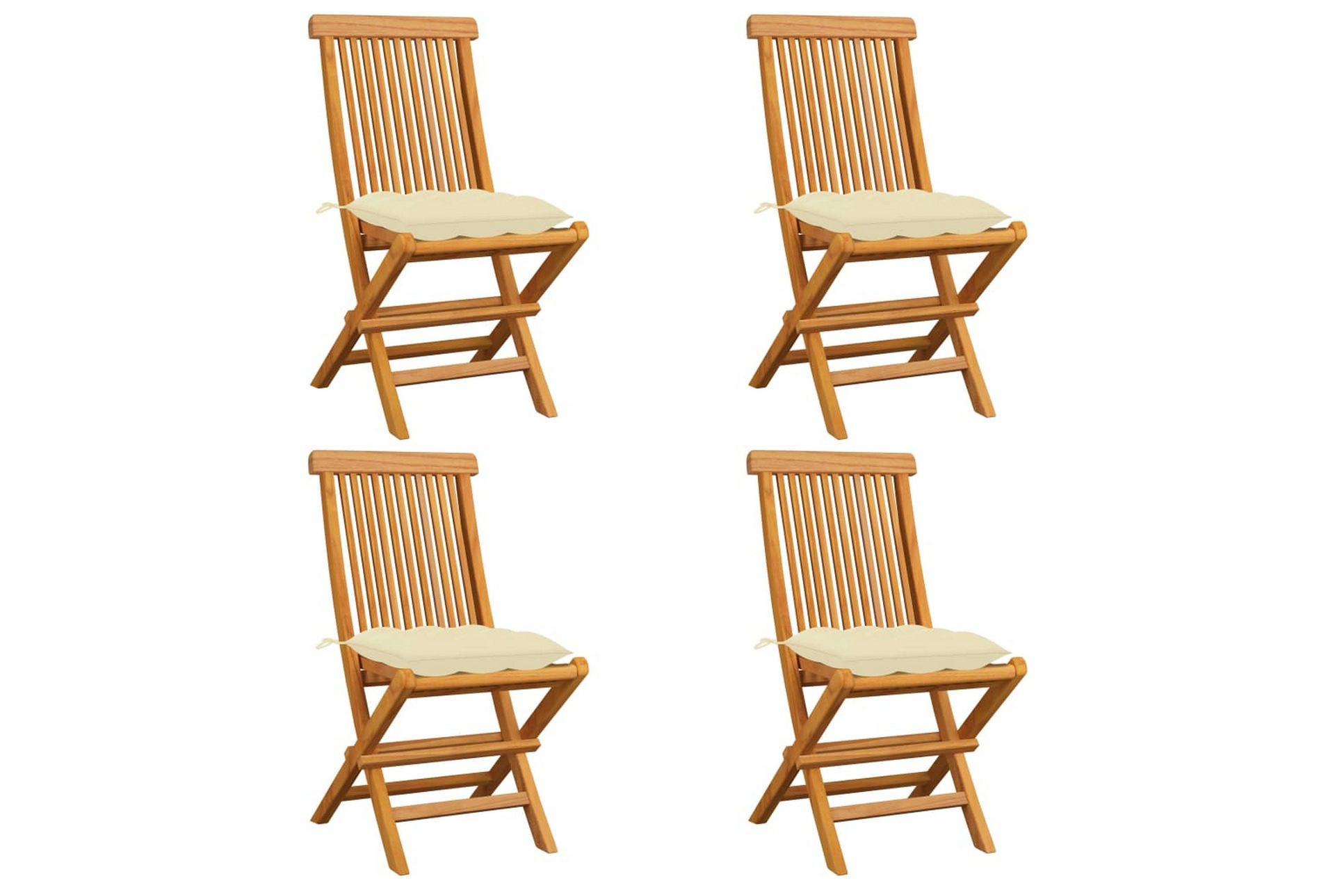 havestole med cremefarvede hynder 4 stk. massivt teaktræ - Creme - Havemøbler - Solafskærmning - Markiser - Balkonmarkise