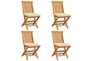 havestole med cremefarvede hynder 4 stk. massivt teaktræ - Creme - Havemøbler - Solafskærmning - Markiser - Balkonmarkise