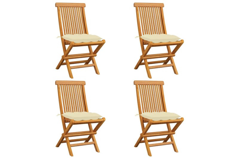 havestole med cremefarvede hynder 4 stk. massivt teaktræ - Creme - Havemøbler - Solafskærmning - Markiser - Balkonmarkise