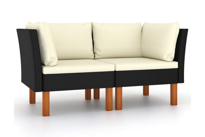 hjørnedele til sofa 2 stk. polyrattan og eukalyptustræ - Sort - Balkonmarkise - Markiser - Terrassemarkise