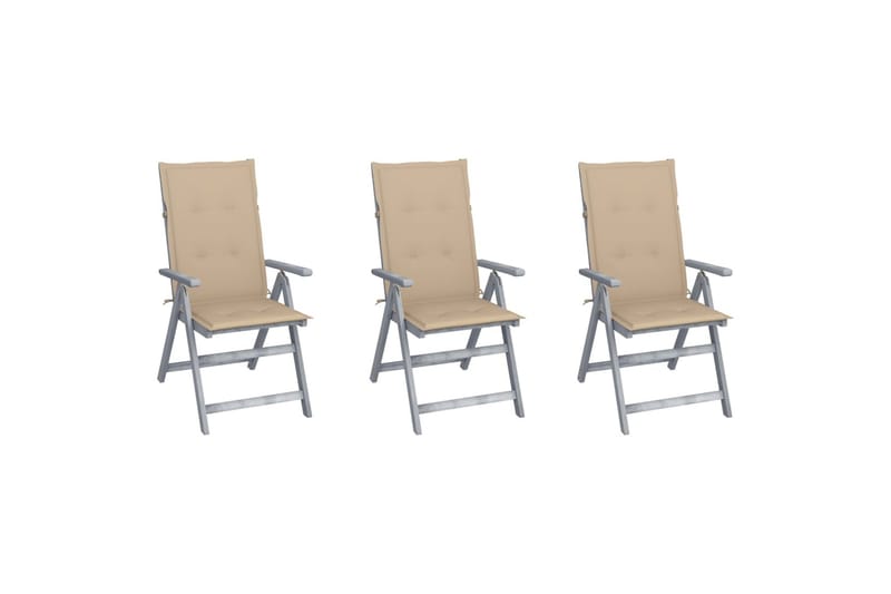 lænestole til haven 3 stk. med hynder massivt akacietræ - Grå - Balkonmarkise - Markiser - Terrassemarkise