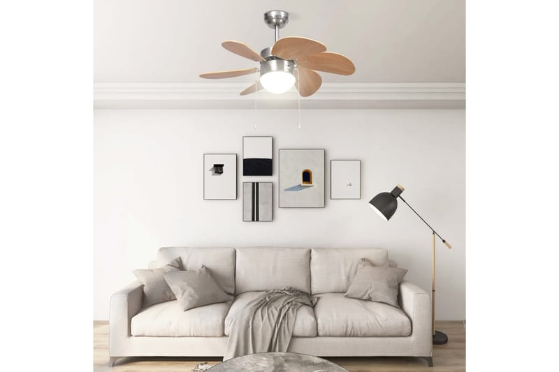 loftventilator med lampe 76 cm lysebrun - Brun - Havemøbler - Solafskærmning - Markiser - Balkonmarkise