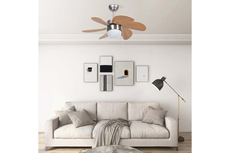 loftventilator med lampe 76 cm lysebrun - Brun - Havemøbler - Solafskærmning - Markiser - Balkonmarkise