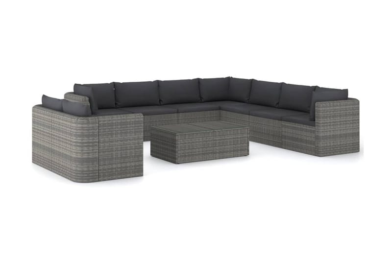 loungesæt til haven 10 dele med hynder polyrattan grå - Grå - Balkonmarkise - Markiser - Terrassemarkise