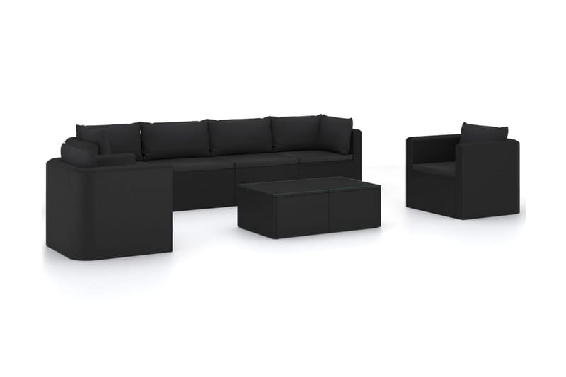 loungesæt til haven 7 dele med hynder polyrattan sort - Sort - Balkonmarkise - Markiser - Terrassemarkise