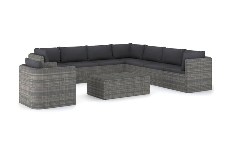 loungesæt til haven 9 dele med hynder polyrattan grå - Grå - Havemøbler - Solafskærmning - Markiser - Balkonmarkise