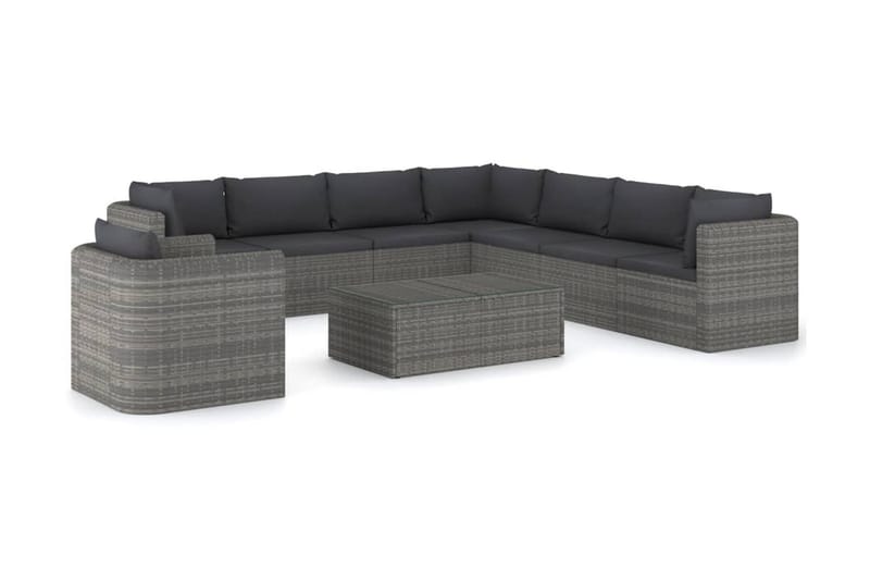 loungesæt til haven 9 dele med hynder polyrattan grå - Grå - Balkonmarkise - Markiser - Terrassemarkise