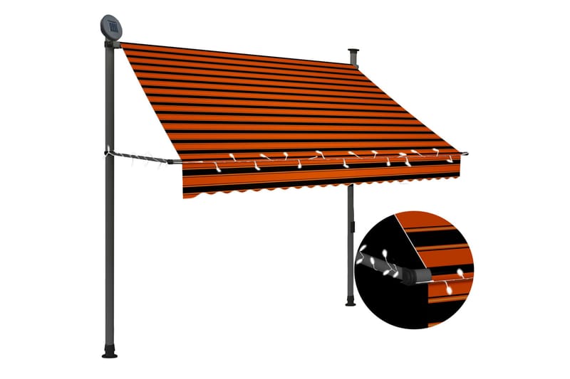 manuel foldemarkise med LED 200 cm orange og brun - Flerfarvet - Vinduesmarkise - Markiser